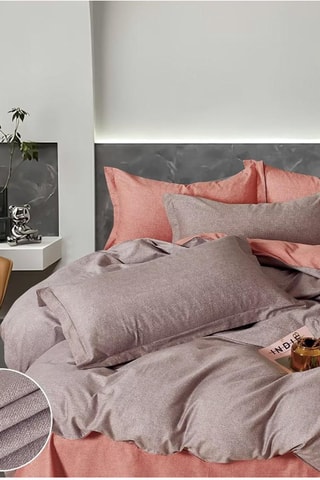 Parure de couette en coton 80 fils/cm² - Taupe et rose