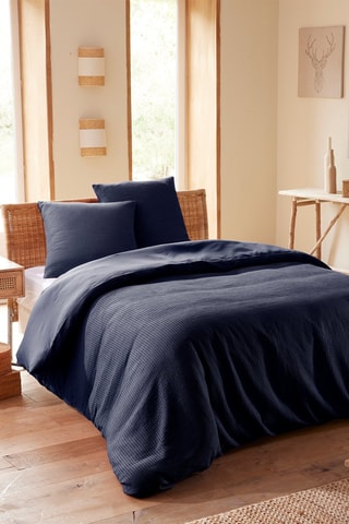 Conjunto de edredão em algodão colmeia 57 fios/cm² - Azul-escuro
