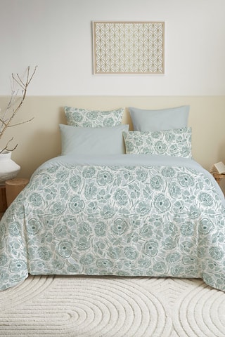 Parure de couette réversible en coton 57 fils/cm² - Bleu et blanc