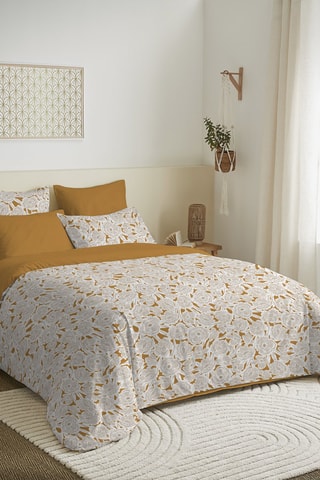 Parure de couette réversible en coton 57 fils/cm² - Marron et blanc