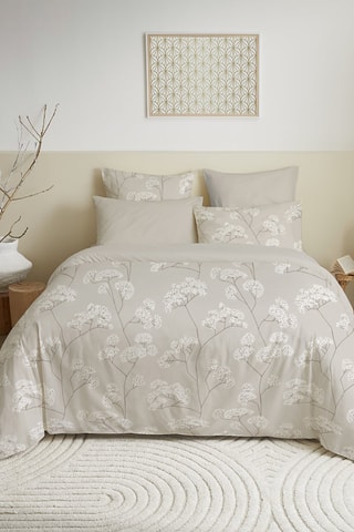 Parure de couette réversible en coton 57 fils/cm² - Beige et blanc