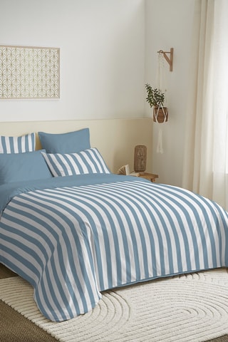 Parure de couette réversible en coton 57 fils/cm² - Bleu et blanc
