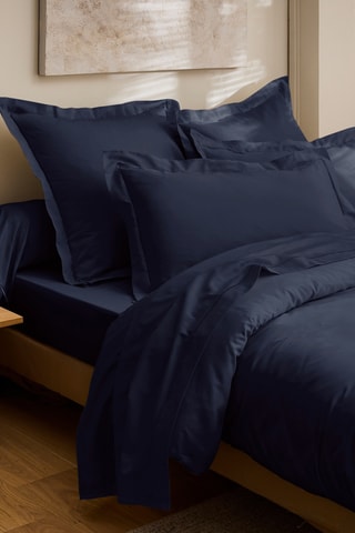 Drap plat en satin de coton 120 fils/cm² - Bleu nuit