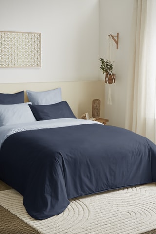 Conjunto de edredão reversível em algodão 57 fios/cm² - Azul-marinho e azul-celeste