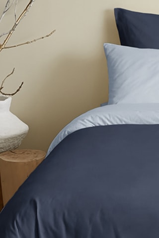 Conjunto de edredão reversível em algodão 57 fios/cm² - Azul-marinho e azul-celeste