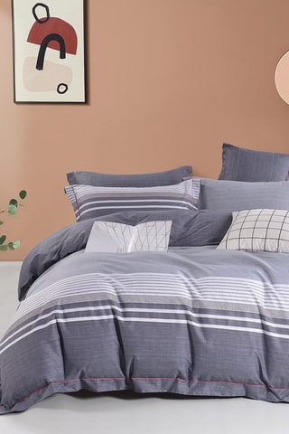 Parure de couette réversible en percale de coton 80 fils/cm² - Gris et blanc