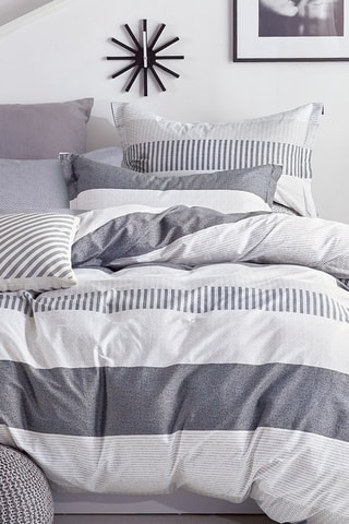 Parure de couette en percale de coton 80 fils/cm² - Gris et blanc