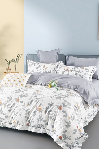 Parure de couette réversible en percale de coton 80 fils/cm² - Gris et blanc