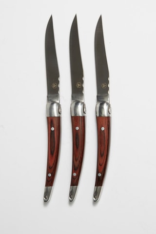 6 facas para carne de madeira de palissandro e aço inoxidável