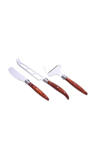 Coffret de 3 facas para queijo em madeira de pakka Heritage