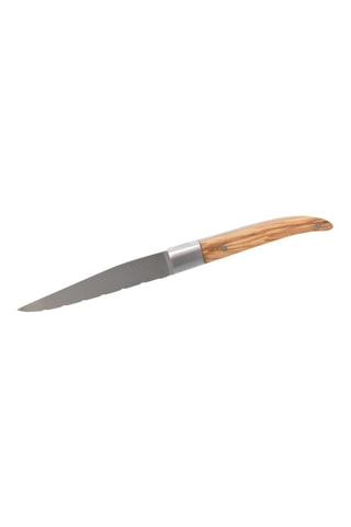 6 facas para carne em aço inoxidável e madeira de oliveira - 27,5 cm