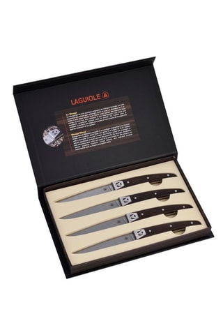4 facas de carne em madeira de Wenge e aço inoxidável - 11 cm