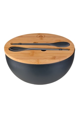 Conjunto de saladeira com tampa em madeira maciça - 3 peças