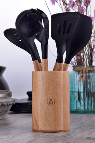 Conjunto de 6 utensílios em madeira de faia com frasco