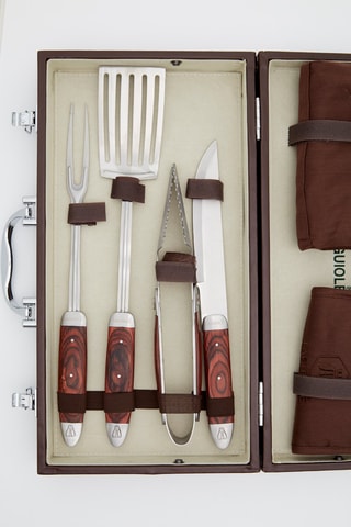 Conjunto para barbecue em madeira e aço inoxidável