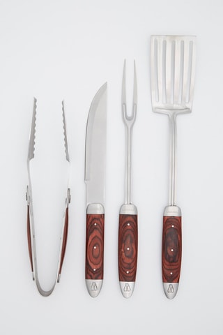 Conjunto para barbecue em madeira e aço inoxidável