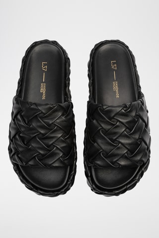 Leren Platform Muiltjes Hibiscus Hues - Zwart