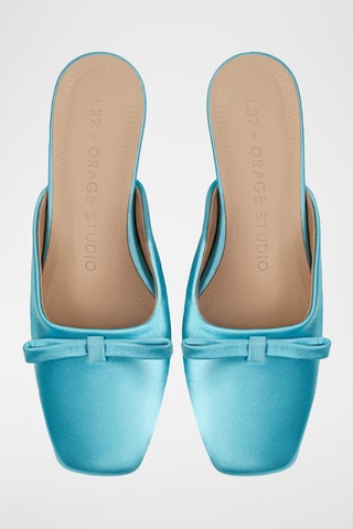 Satijnen Muiltjes met Hak Sophie - Turquoise