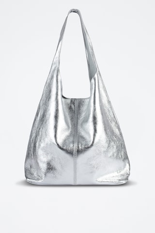 Leren Shopper White Noise - Zilverkleurig