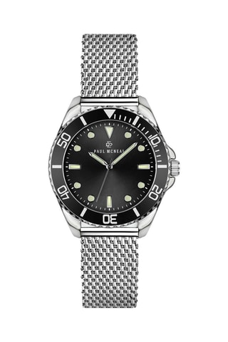 Montre à quartz en acier - Tachymètre - Argenté et noir - Paul McNeal