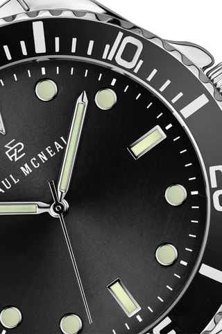 Montre à quartz en acier - Tachymètre - Argenté et noir - Paul McNeal