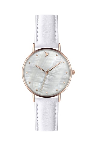 Montre à quartz en cuir - Blanc et doré rose - Emily Westwood