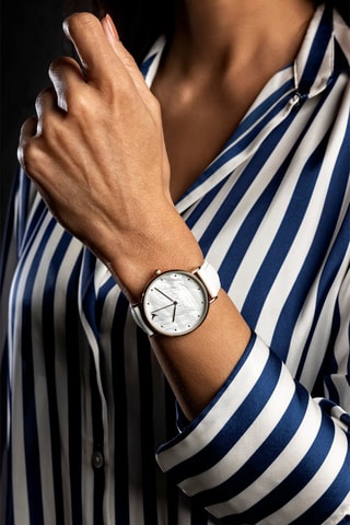 Montre à quartz en cuir - Blanc et doré rose - Emily Westwood