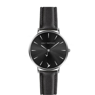 Montre Silver Mini Emily - Cuir noir - Acier inoxydable argenté - 38 mm