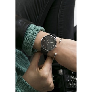 Montre Silver Mini Emily - Cuir noir - Acier inoxydable argenté - 38 mm