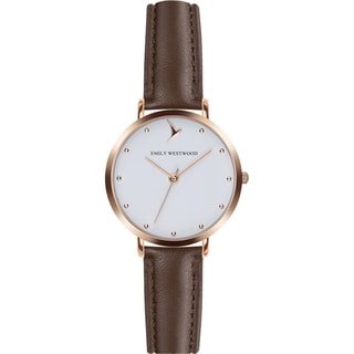 Montre classique - Cuir marron - Cadran blanc & rose gold - 33 mm