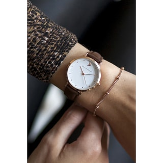 Montre classique - Cuir marron - Cadran blanc & rose gold - 33 mm