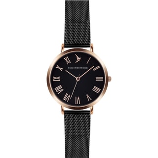 Montre Nostalgy - Maille milanaise noire - Cadran noir & rose gold - 33 mm