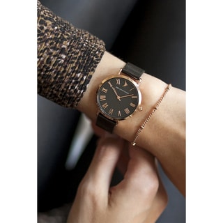 Montre Nostalgy - Maille milanaise noire - Cadran noir & rose gold - 33 mm