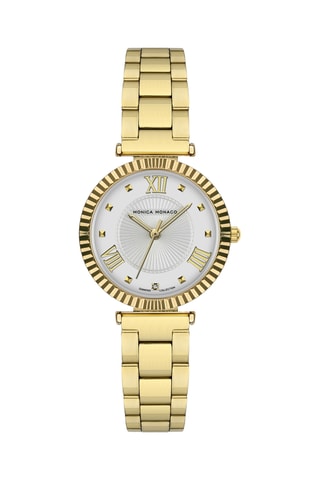 Montre à quartz en acier et diamant