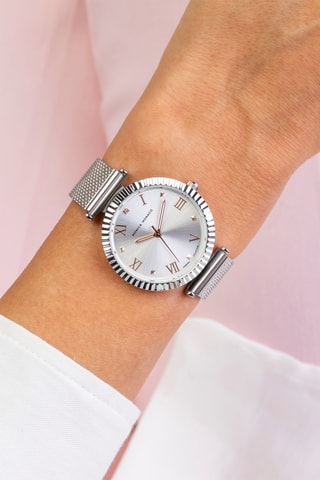 Montre à quartz en acier et diamant