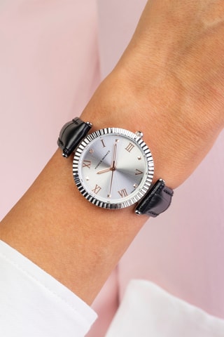 Montre à quartz en cuir et diamant