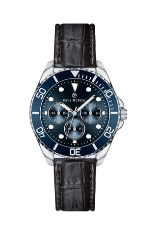 Montre à quartz en cuir et plaqué ion argent - Noir et argenté - Paul McNeal