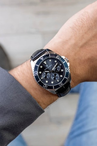 Montre à quartz en cuir et plaqué ion argent - Noir et argenté - Paul McNeal