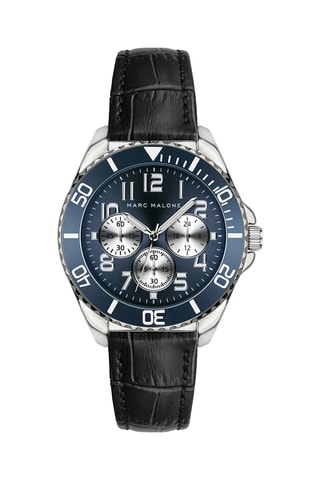 Montre à quartz en cuir - Noir, argenté et bleu
