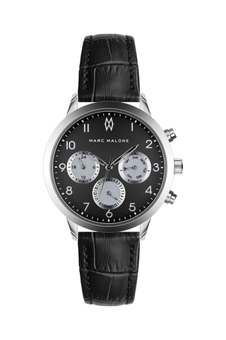 Montre à quartz en cuir - Noir et argenté