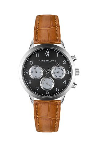 Montre à quartz en cuir - Marron et argenté
