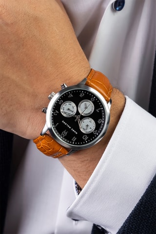 Montre à quartz en cuir - Marron et argenté