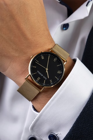 Montre à quartz en acier - Doré et noir