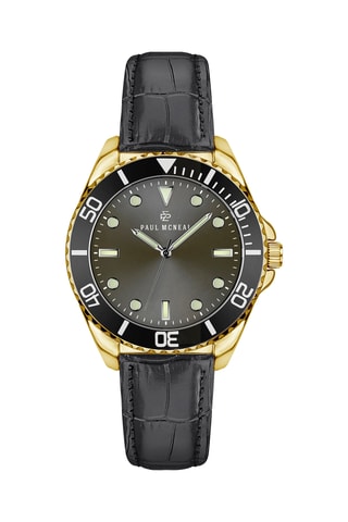 Montre à quartz en cuir - Noir et doré