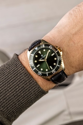 Montre à quartz en cuir - Noir et doré