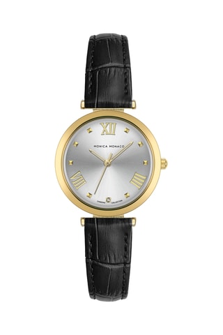 Montre à quartz en cuir et diamant