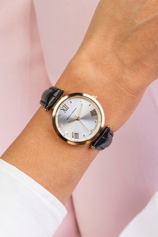 Montre à quartz en cuir et diamant
