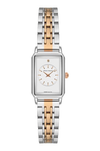 Montre à quartz en acier et diamant
