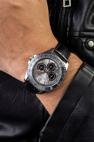 Montre à quartz en cuir - Noir et argenté