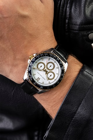Montre à quartz en cuir - Noir et argenté